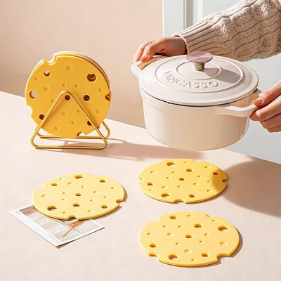 4‑Pack light‑Yellow round Silicone Trivet Mat, Heat Resistant Non Slip, 6.3x6.3x0.4 Inches, Kitchen Table Protector for Bowls Plates Cups