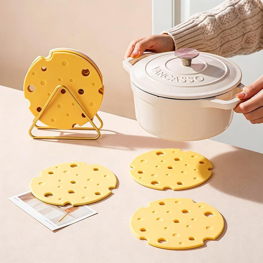 6‑Pack light‑Yellow round Silicone Trivet Mat, Heat Resistant Non Slip, 6.3x6.3x0.4 Inches, Kitchen Table Protector for Bowls Plates Cups