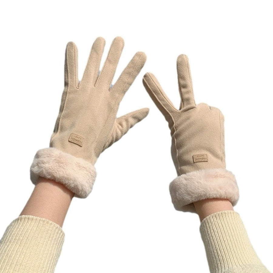 Black women's Minimalist Solid Color Touchscreen Gloves, Elegant Modern Windproof Warm Riding, Fuzzy Gloves for Fall & Winter