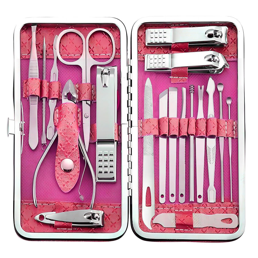 19 piece set of wine red nail care set stainless steel beauty set, with plant printing bag, including scissors, tweezers, nail files