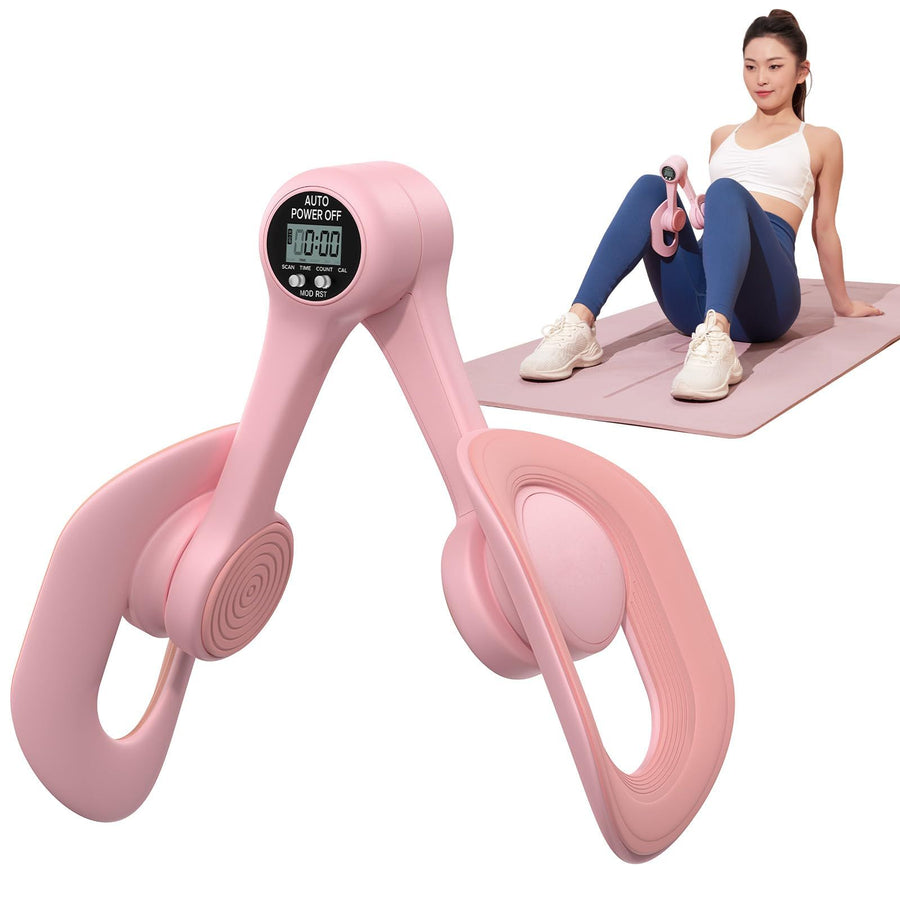 Pink Thigh Trainer for Women, Multi-Function Pelvic Floor Exercise Equipment with Digital Display, Timer, Counter & Calorie Tracking, Inner Thigh Exerciser for Hip, Leg and Butt Toning