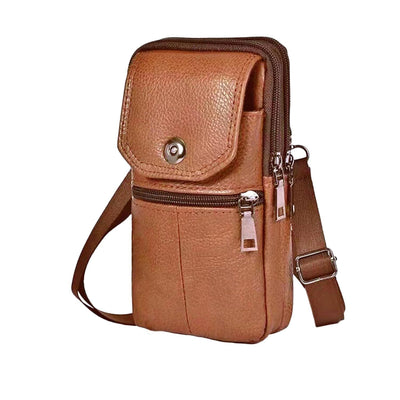 Brown genuine Leather Men’s Crossbody Waist Bag, Multifunctional Belt Pouch, Portable Outdoor Phone & ID Card Holder, Casual Fanny Pack for Daily‑use