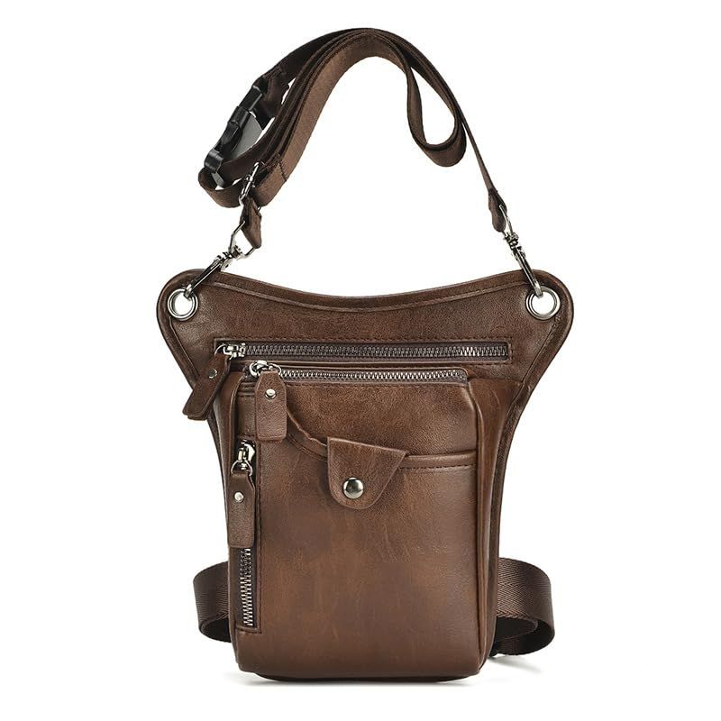 Brown men's Genuine Leather Outdoor Sporting Hiking Waist Hip Pack Messenger Shoulder Drop Leg Thigh Bag Pouches