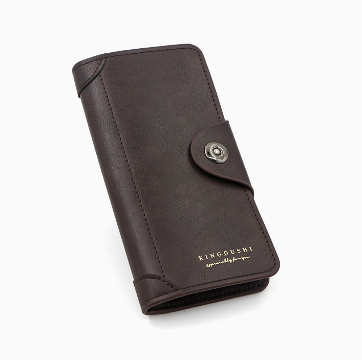 Dark brown wallet for Men, High-End Stylish Long Leather Billfold with Magnetic Closure and Multiple Credit Card Slots, Ultra Thin Three-in-One Business Organizer