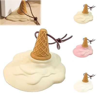 KhakiKhaki Cartoon Ice Cream Shaped Silicone Door Stopper with Suction Cup Base Detachable Lanyard Multi‑Color Optional for Household Door Positioning Anti‑Collision Interior Safety Layout