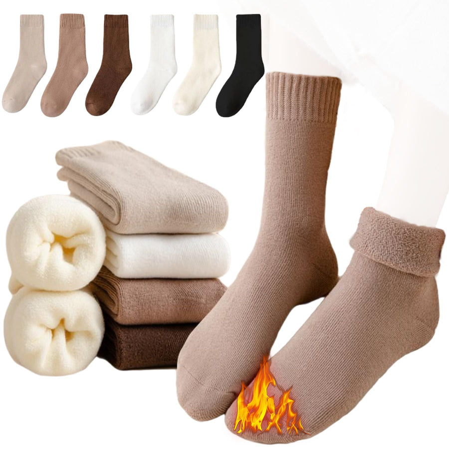 5 Pairs White Thermal Mid-Calf Socks Thermal Mid-Calf Socks - Thick Fleece Lined Winter Socks, Heat Retention Cotton Socks for Men & Women, Cold Weather Cozy Wear