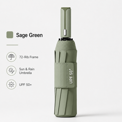 Dark green automatic travel umbrella with 60 ribs, large double-layered windproof and rainproof umbrella, portable folding sun umbrella, outdoor rain and sun protection.