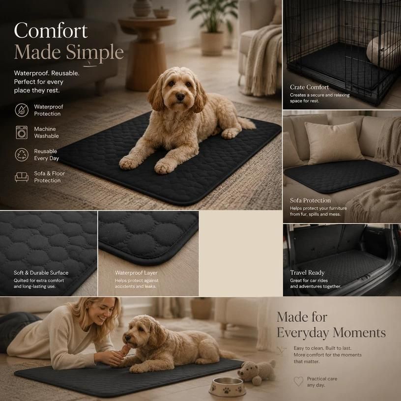 2pcs Black Pet Pad, Size M (60×45cm)
