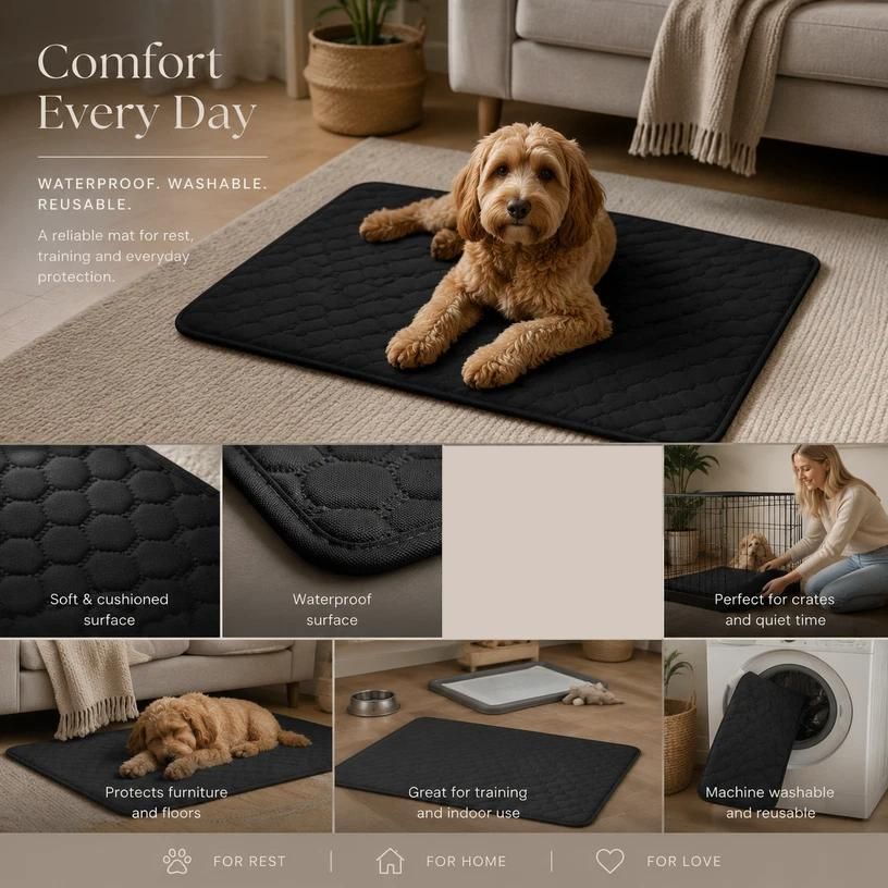 2pcs Black Pet Pad, Size XL (100×70cm)