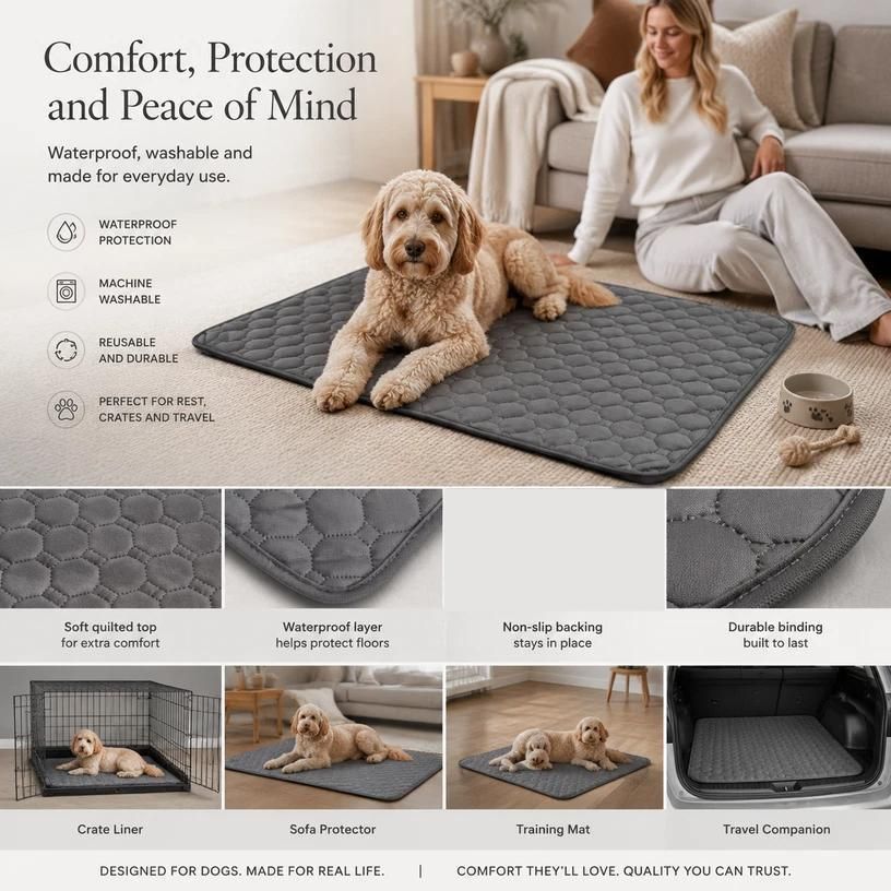 2pcs Grey Pet Pad, Size S (50×35cm)