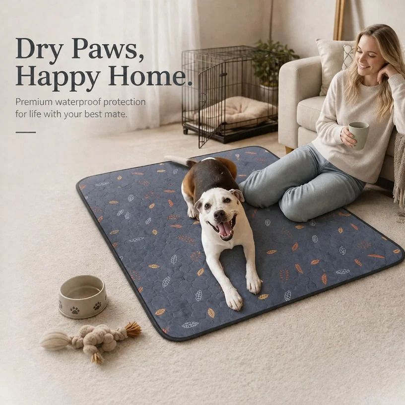 2pcs Grey Leaf Print Pet Pad, Size S (50×35cm)