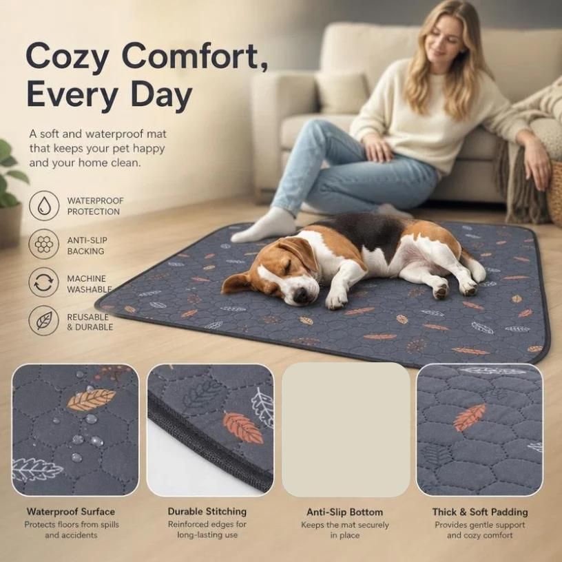 2pcs Grey Leaf Print Pet Pad, Size L (70×50cm)