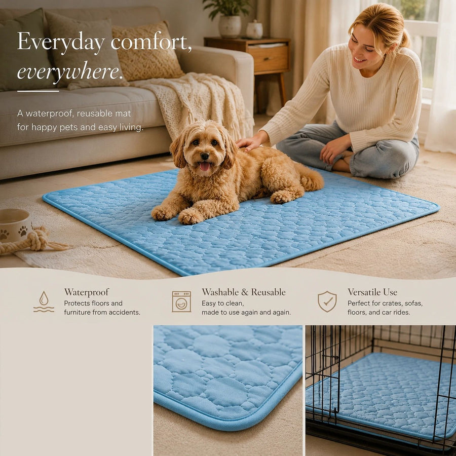 2pcs Blue Ice Silk Pet Pad, Size XL (100×75cm)