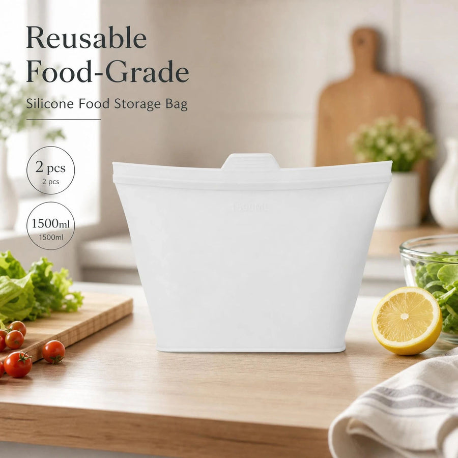2 Pack Food-Grade Silicone Food Storage Bags, Clear, 1500ml