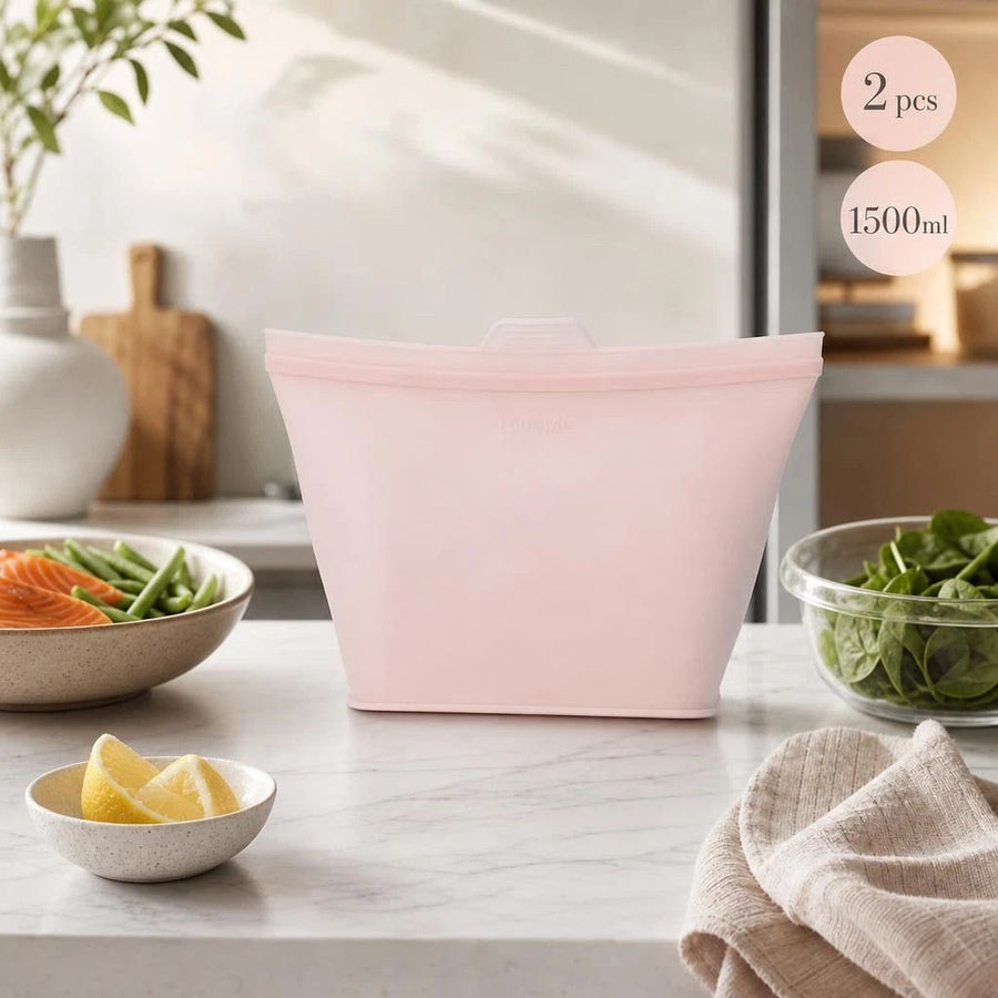 2 Pack Food-Grade Silicone Food Storage Bags, Light Pink, 1500ml