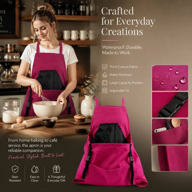 2pcs Thick Canvas Apron - Rose Red