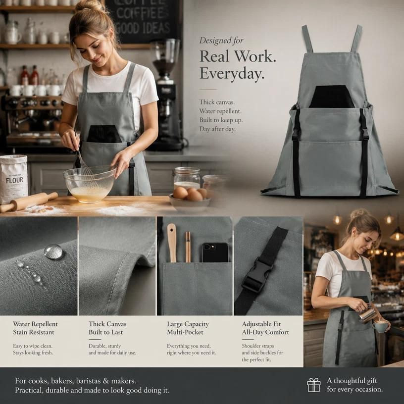 2pcs Thick Canvas Apron - Grey