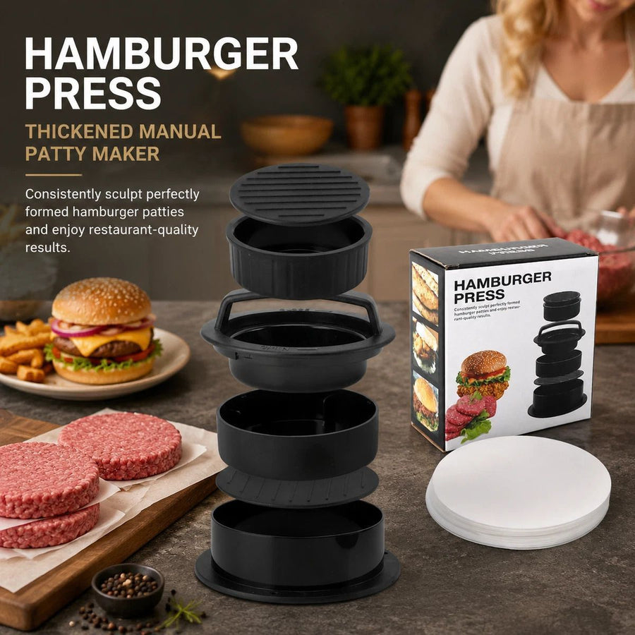 Hamburger Patty Press with 100 Pcs Silicone Paper, Color Box Packaging