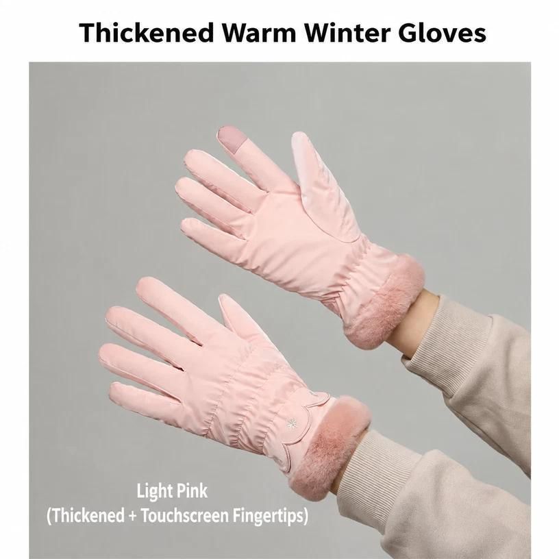 2 Pairs Thermal Gloves,Fleece Lined Lace - Light Pink