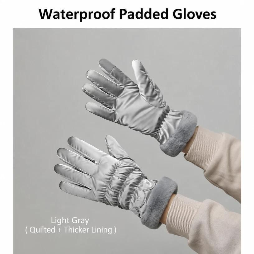 2 Pairs Thermal Gloves,Fleece Lined Lace - Light Grey