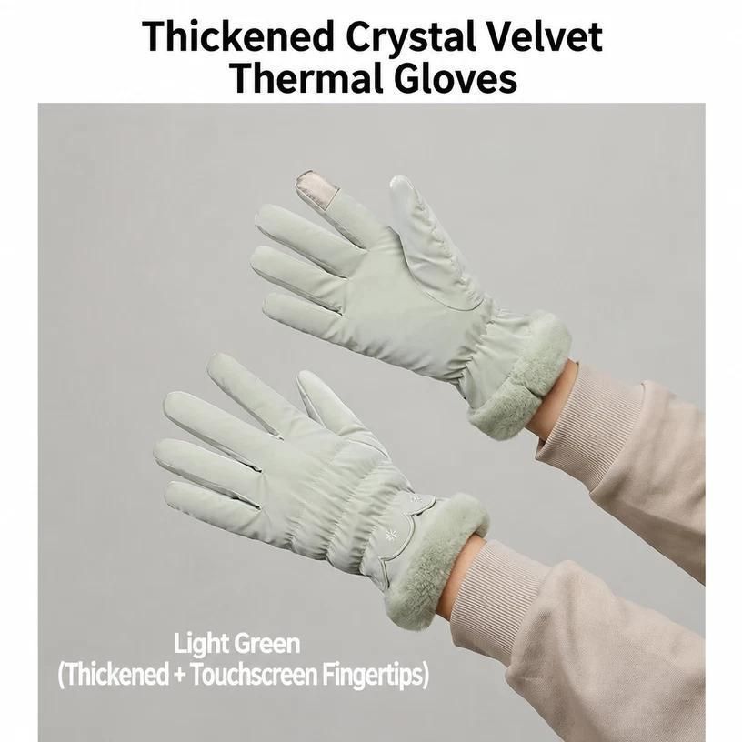 2 Pairs Thermal Gloves,Fleece Lined Lace - Light Green
