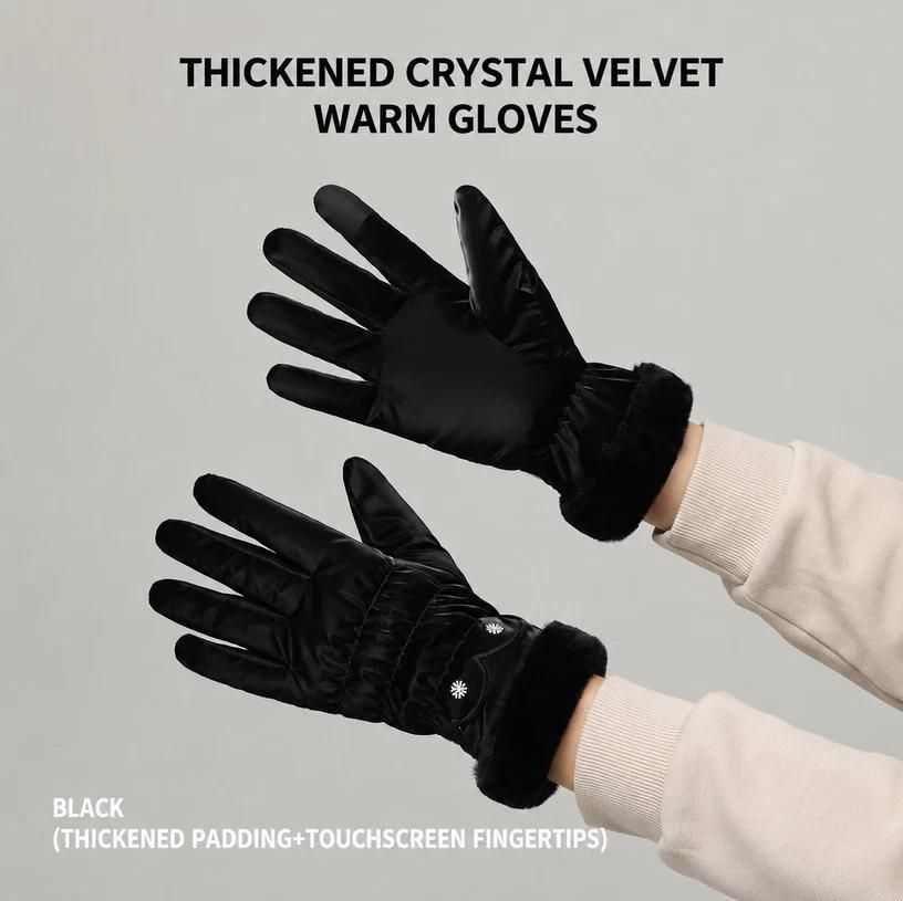 2 Pairs Thermal Gloves,Fleece Lined Lace - Black