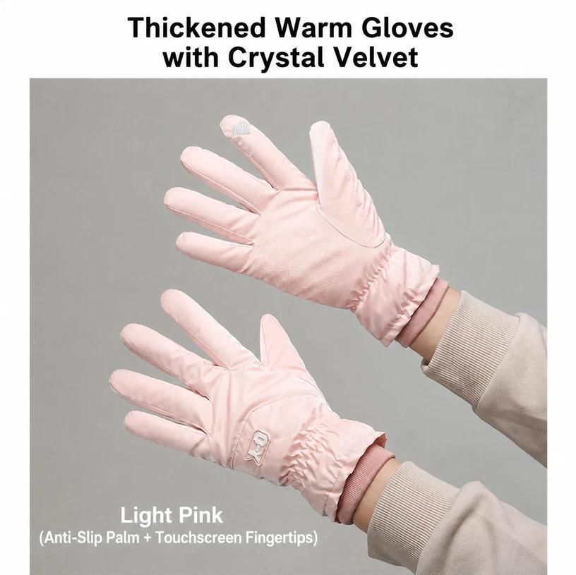 2 Pairs Thermal Gloves,Anti-slip - Light Pink