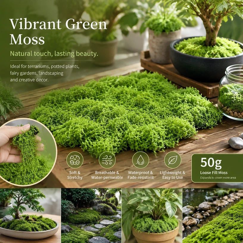 Light Green Artificial String Moss Fairy Garden Filler 50g