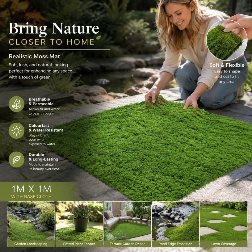 Dark Green String Moss Mat With Base Cloth 1m脳1m Artificial Landscape Turf