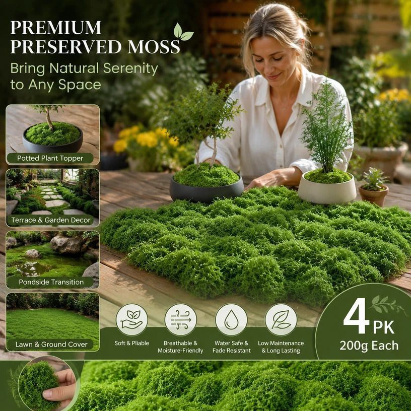 Dark Green Large Pack Faux String Moss Pot Cover 4 Pack 200g