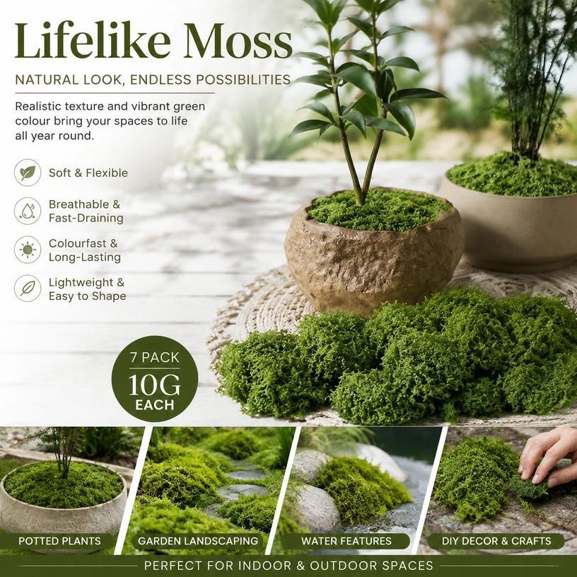 Light Green Mini Preserved String Moss Small Bonsai Filler Set of 7 Bags 10g
