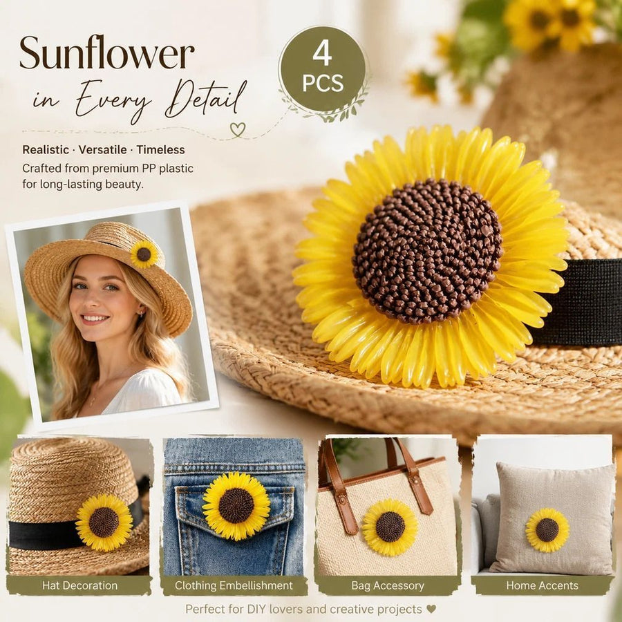 Ginger Yellow Boho Artificial Sunflower Daisy Clothing Ornament Set of 4