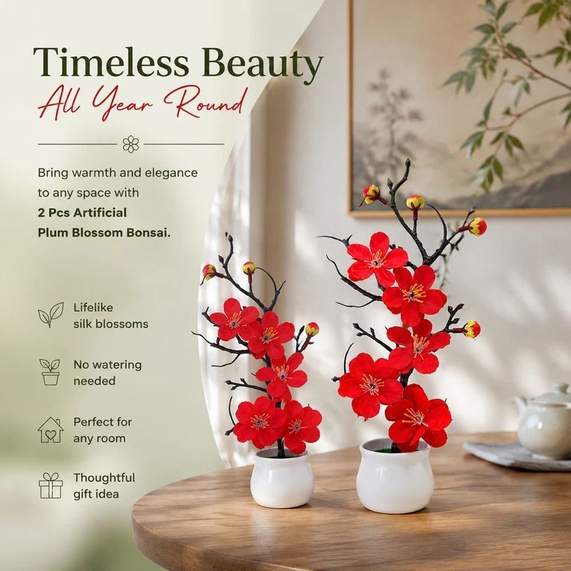 Calming Silk Wintersweet Jar Bonsai Red 2 Pack