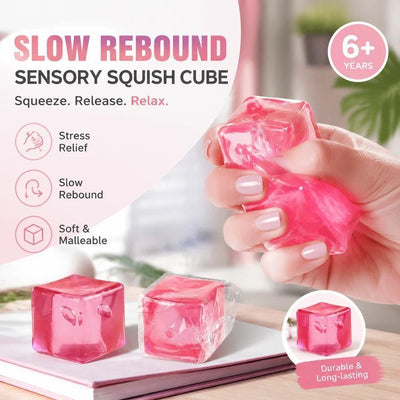 Pastel Pink Ice Cube Squishy 5cm, Light Calming Desk Fidget