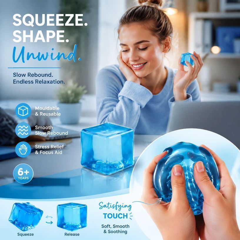 Crisp Blue Ice Cube Squishy 5cm, Coastal Chill Stress Release
