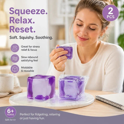 Muted Purple Ice Cube Squishy 5cm 2 Pack, Dual Slow Unwind Toy Set