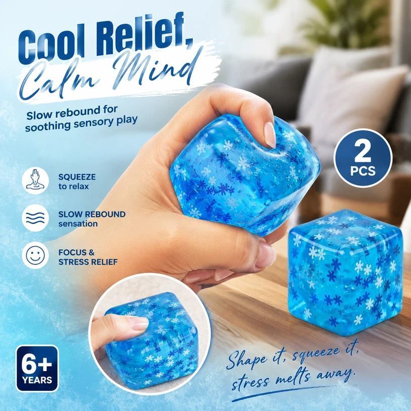 Fluffy Snowflake Blue Ice Squishy 5cm 2 Pack, Twin Cool Summer Sensory Toys