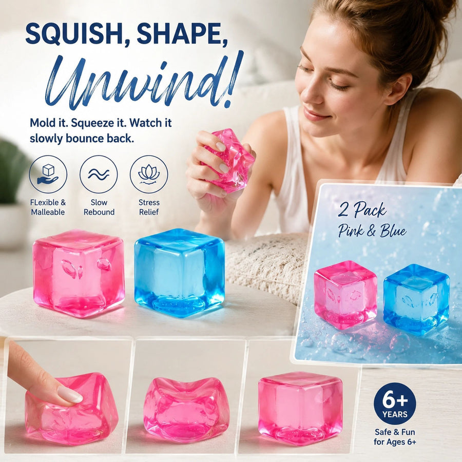Mixed Pink & Blue Ice Cube Squishy 5cm 2 Pack, Warm Coastal Calm Twin Set