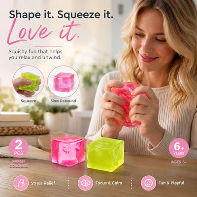 Mixed Pink & Green Ice Cube Squishy 5cm 2 Pack, Soft Garden Leisure Duo