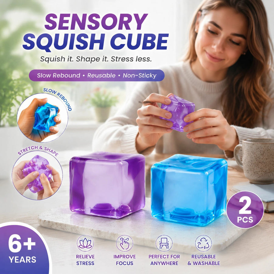Mixed Purple & Blue Ice Cube Squishy 5cm 2 Pack, Cool Muted Unwind Toy Set