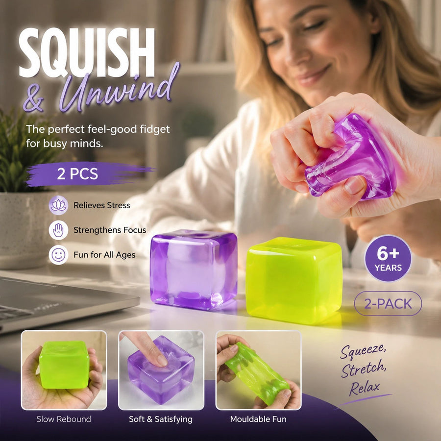 Mixed Purple & Green Ice Cube Squishy 5cm 2 Pack, Natural Slow Relax Duo