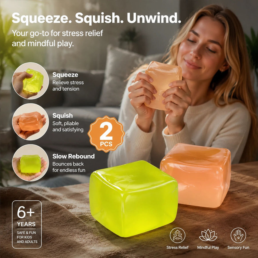 Mixed Green & Yellow Ice Cube Squishy 5cm 2 Pack, Sunlit Garden Calm Pair