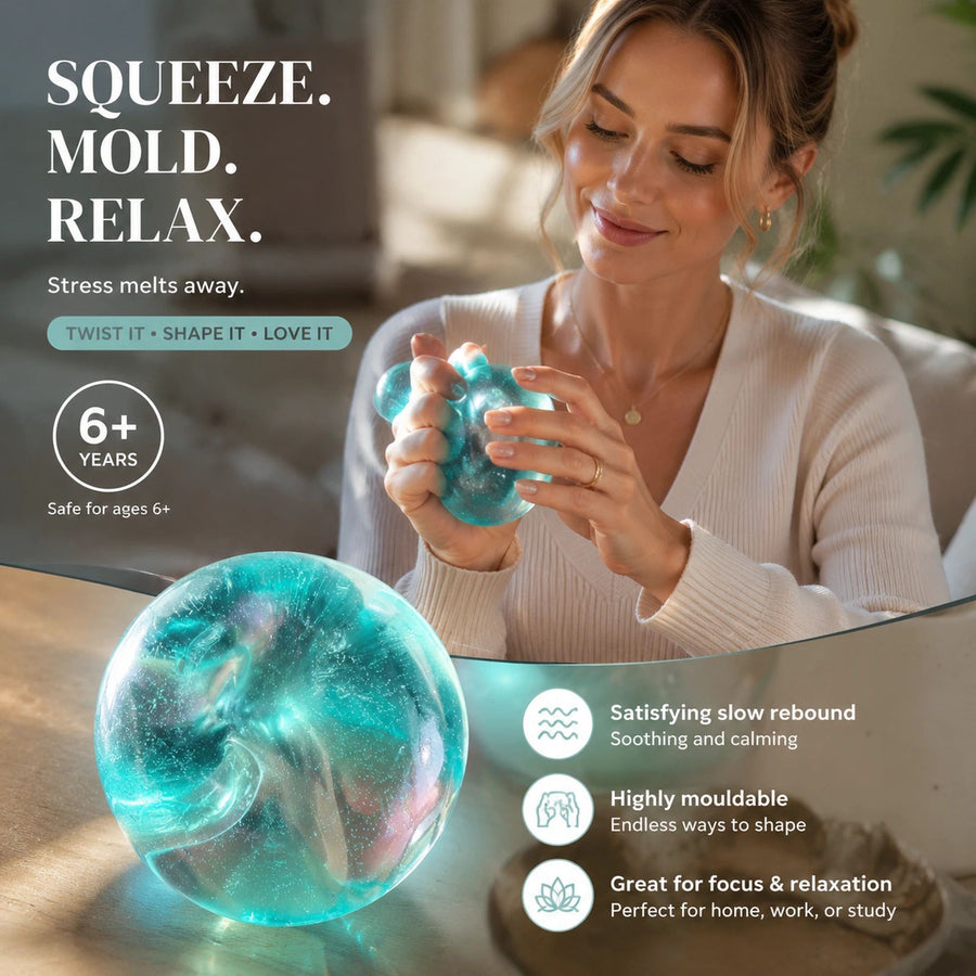 Handmade Slow Rebound Squishy Ball, Silky Stress Relief Toy 6cm Clear Blue 3 Pack