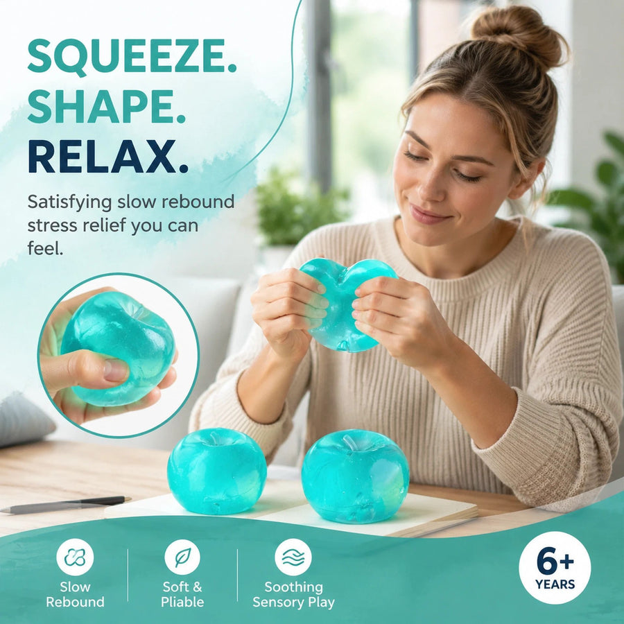 Cool Blue Apple Maltose Squishy, Laid-Back Coastal Squeeze Toy 6cm 3 Pack
