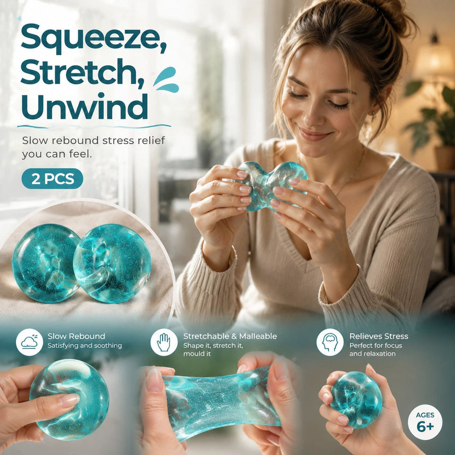 Handmade Slow Rebound Squishy Ball, Silky Stress Relief Toy 6cm Clear Blue 2 Pack