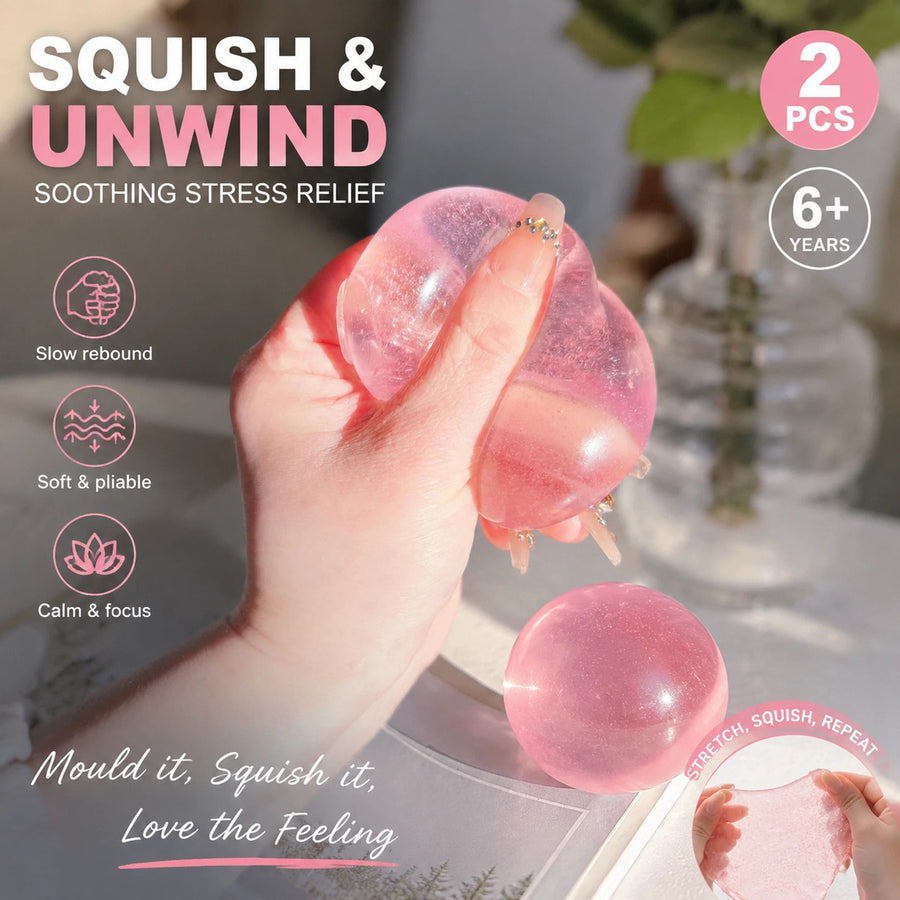 Soft Pastel Squishy Ball, Gentle Desk Calming Fidget Toy 6cm Baby Pink 2 Pack