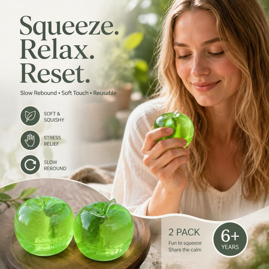 Juicy Green Apple Maltose Squishy, Soft Slow Rebound Mood Relief Toy 6cm 2 Pack