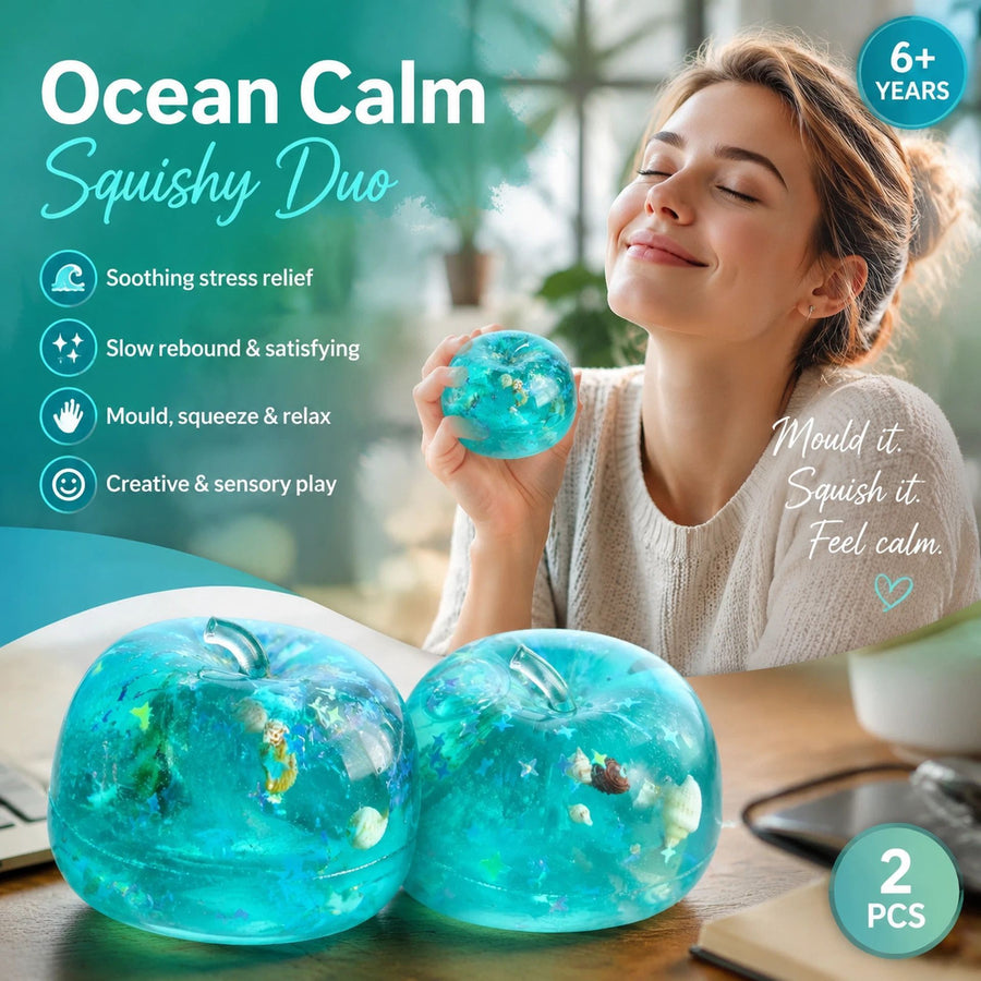 Seashell Apple Shaped Squishy, Unique Dual Design Calming Toy 6cm 2 Pack