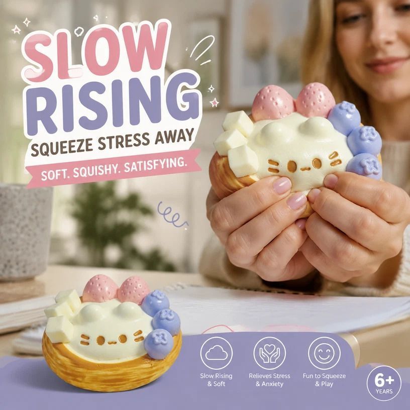 Tiny Kitten Egg Tart Squishy, Pocket-Sized Calming Fidget Toy