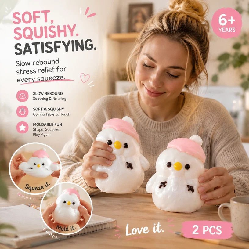 Pink Snowman Mud Squishy Twin Pack, Dual Calming Desk Fidget Set